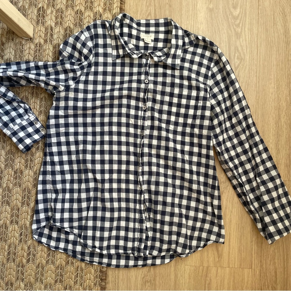 J. Crew Factory Navy and White Checkered Button Down Shirt